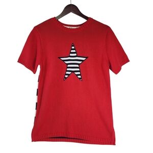 The Quacker Factory Tunic Sweater Women's Small Red Patriotic Striped Knit VTG